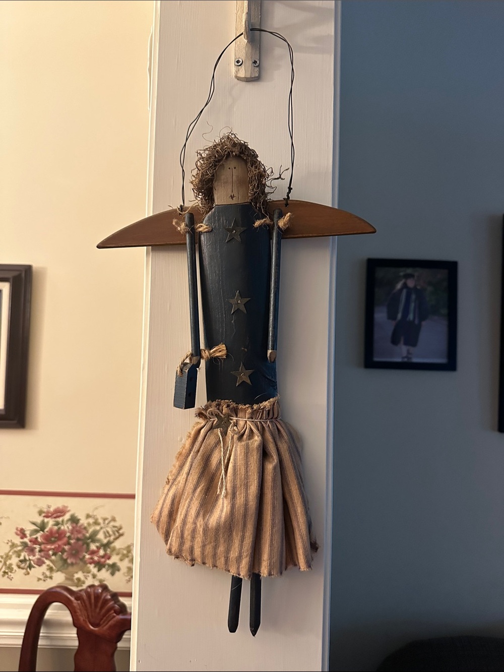Handmade rustic wooden farmhouse primitive angel wall hanging